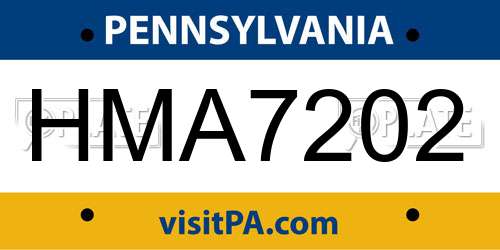 HMA7202 Pennsylvania License Plate