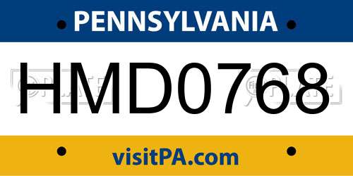 HMD0768 Pennsylvania License Plate