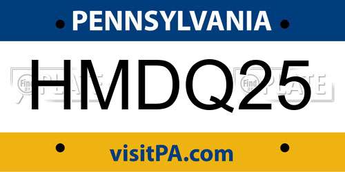 HMDQ25 Pennsylvania License Plate