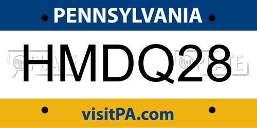 HMDQ28 Pennsylvania License Plate