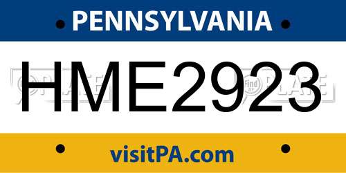 HME2923 Pennsylvania License Plate