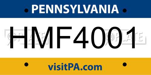 HMF4001 Pennsylvania License Plate
