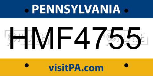 HMF4755 Pennsylvania License Plate