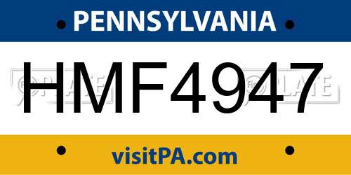 HMF4947 Pennsylvania License Plate