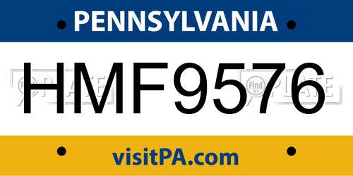 HMF9576 Pennsylvania License Plate