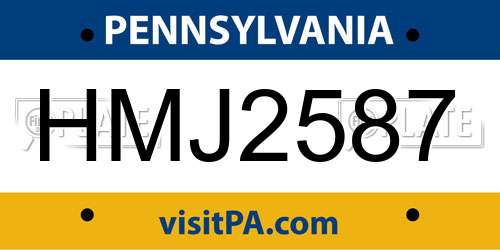 HMJ2587 Pennsylvania License Plate