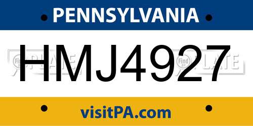 HMJ4927 Pennsylvania License Plate