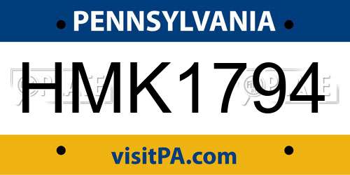 HMK1794 Pennsylvania License Plate