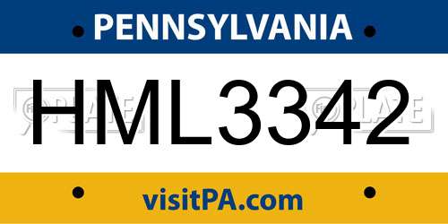HML3342 Pennsylvania License Plate