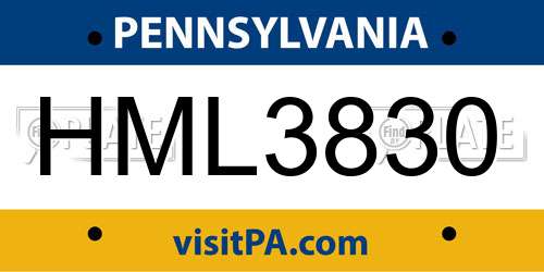 HML3830 Pennsylvania License Plate