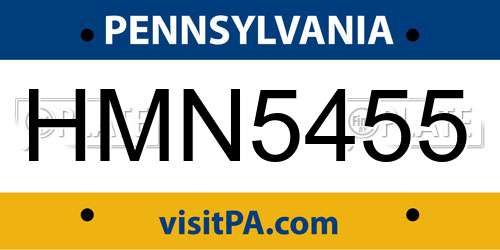 HMN5455 Pennsylvania License Plate