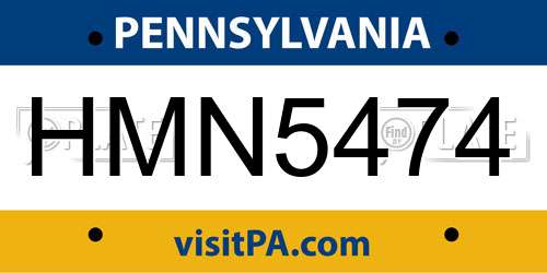 HMN5474 Pennsylvania License Plate