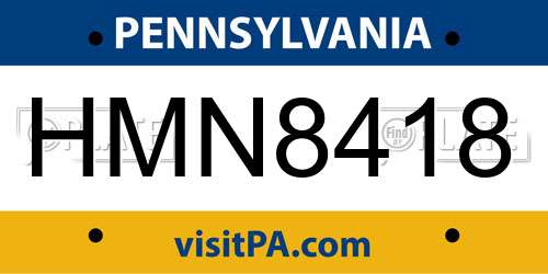 HMN8418 Pennsylvania License Plate