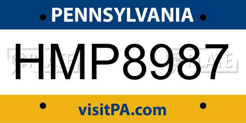 HMP8987 Pennsylvania License Plate