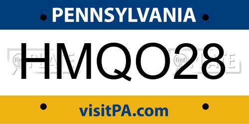 HMQO28 Pennsylvania License Plate
