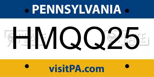 HMQQ25 Pennsylvania License Plate