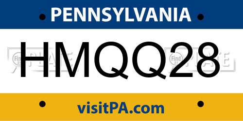 HMQQ28 Pennsylvania License Plate
