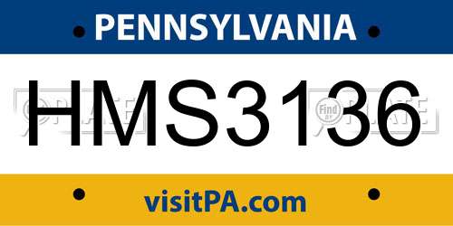 HMS3136 Pennsylvania License Plate