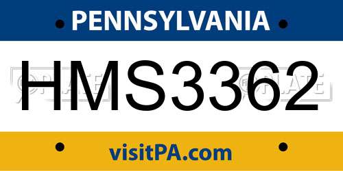 HMS3362 Pennsylvania License Plate
