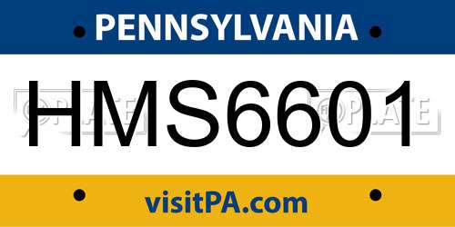 HMS6601 Pennsylvania License Plate
