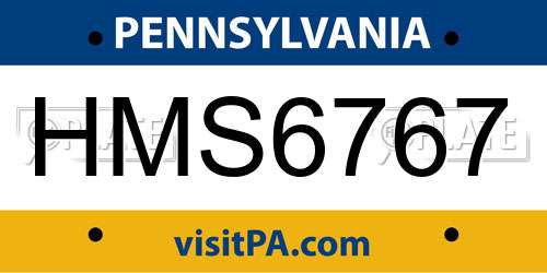 HMS6767 Pennsylvania License Plate