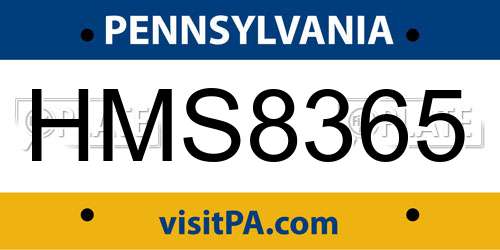HMS8365 Pennsylvania License Plate