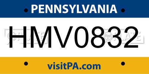 HMV0832 Pennsylvania License Plate