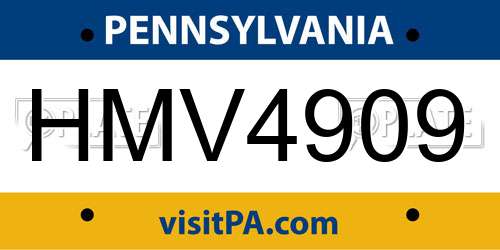 HMV4909 Pennsylvania License Plate