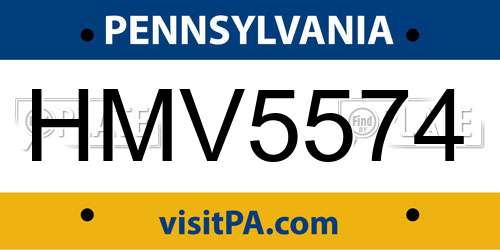 HMV5574 Pennsylvania License Plate
