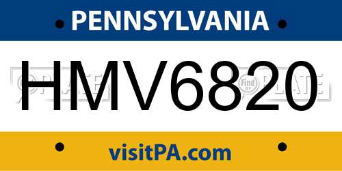 HMV6820 Pennsylvania License Plate