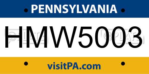 HMW5003 Pennsylvania License Plate