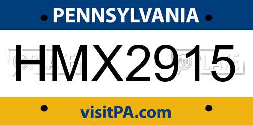 HMX2915 Pennsylvania License Plate