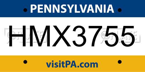HMX3755 Pennsylvania License Plate