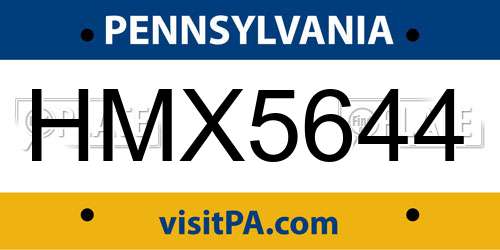 HMX5644 Pennsylvania License Plate