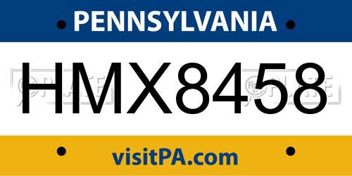 HMX8458 Pennsylvania License Plate