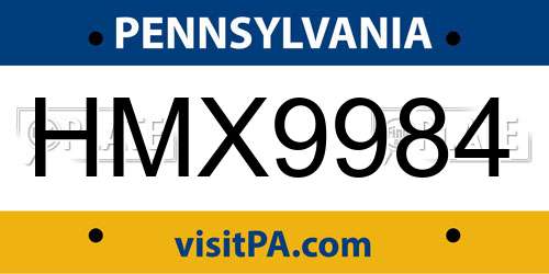 HMX9984 Pennsylvania License Plate