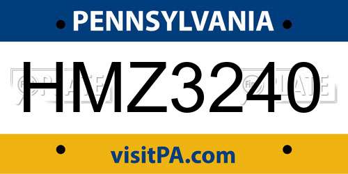 HMZ3240 Pennsylvania License Plate
