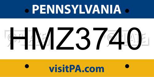 HMZ3740 Pennsylvania License Plate