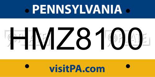 HMZ8100 Pennsylvania License Plate