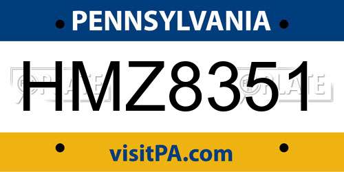HMZ8351 Pennsylvania License Plate