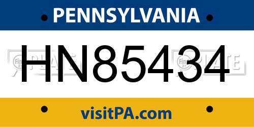HN85434 Pennsylvania License Plate