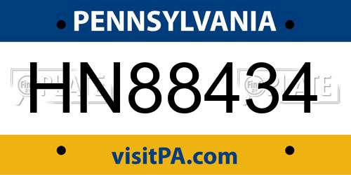 HN88434 Pennsylvania License Plate