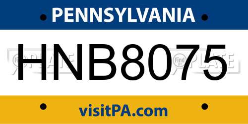 HNB8075 Pennsylvania License Plate
