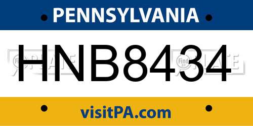 HNB8434 Pennsylvania License Plate