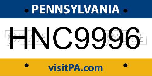HNC9996 Pennsylvania License Plate