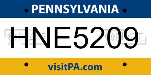 HNE5209 Pennsylvania License Plate
