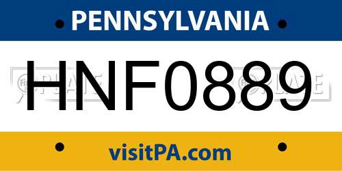 HNF0889 Pennsylvania License Plate