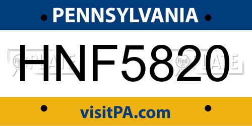 HNF5820 Pennsylvania License Plate