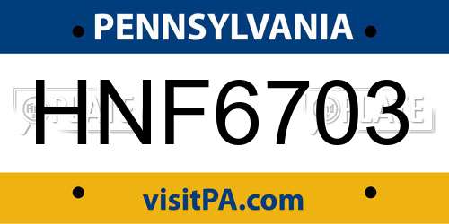 HNF6703 Pennsylvania License Plate