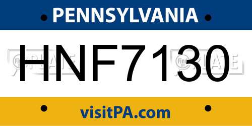 HNF7130 Pennsylvania License Plate